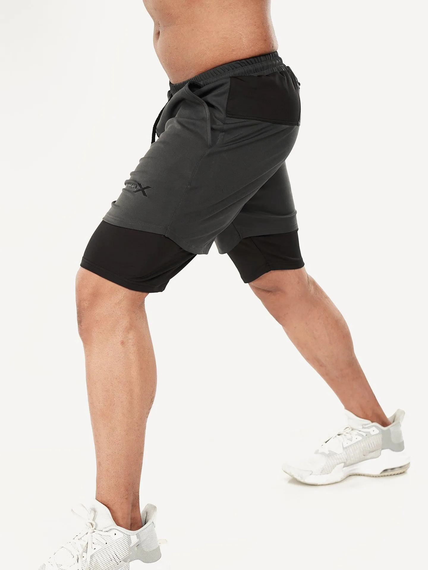 2-in-1 Shorts with phone pocket: Charcoal Grey