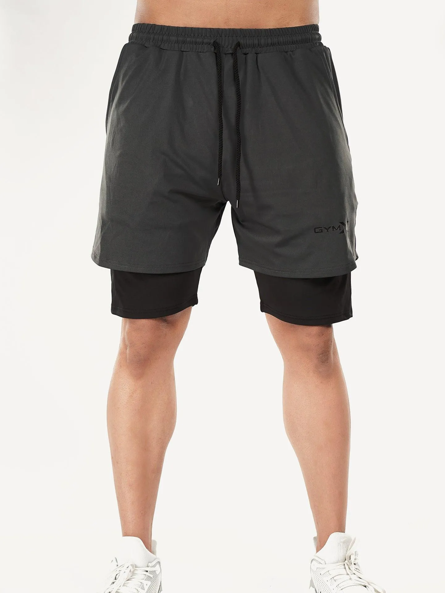 2-in-1 Shorts with phone pocket: Charcoal Grey