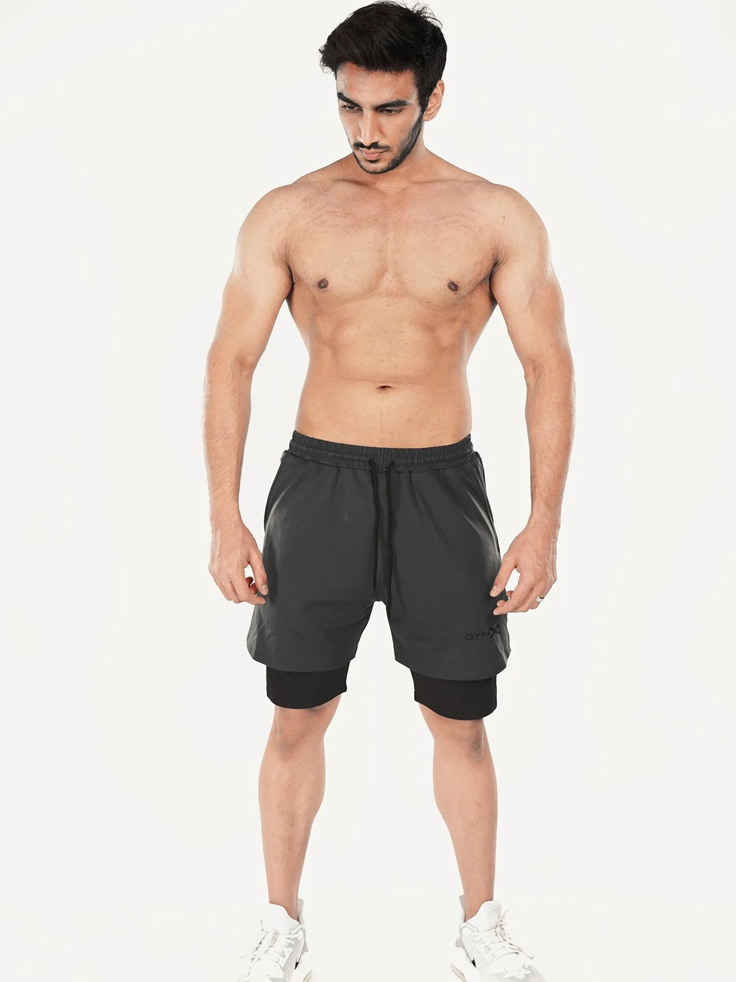 2-in-1 Shorts with phone pocket: Charcoal Grey