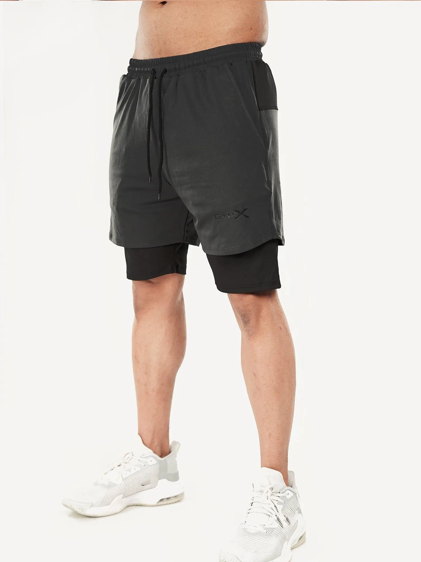 2-in-1 Shorts with phone pocket: Charcoal Grey