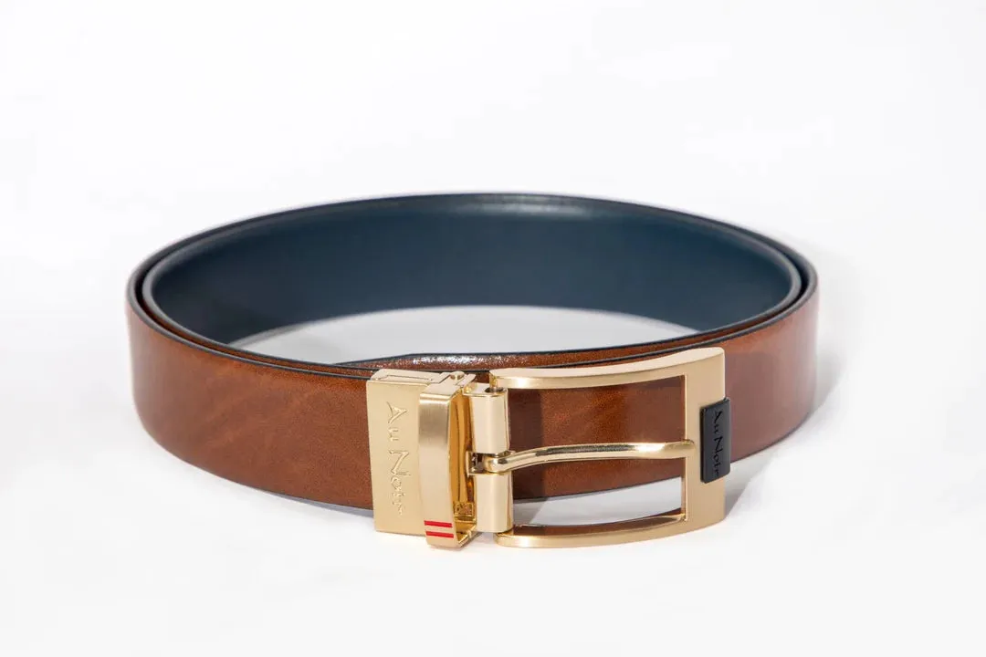 AU NOIR Reversible Belt | Desoto Gold, Tan-Navy