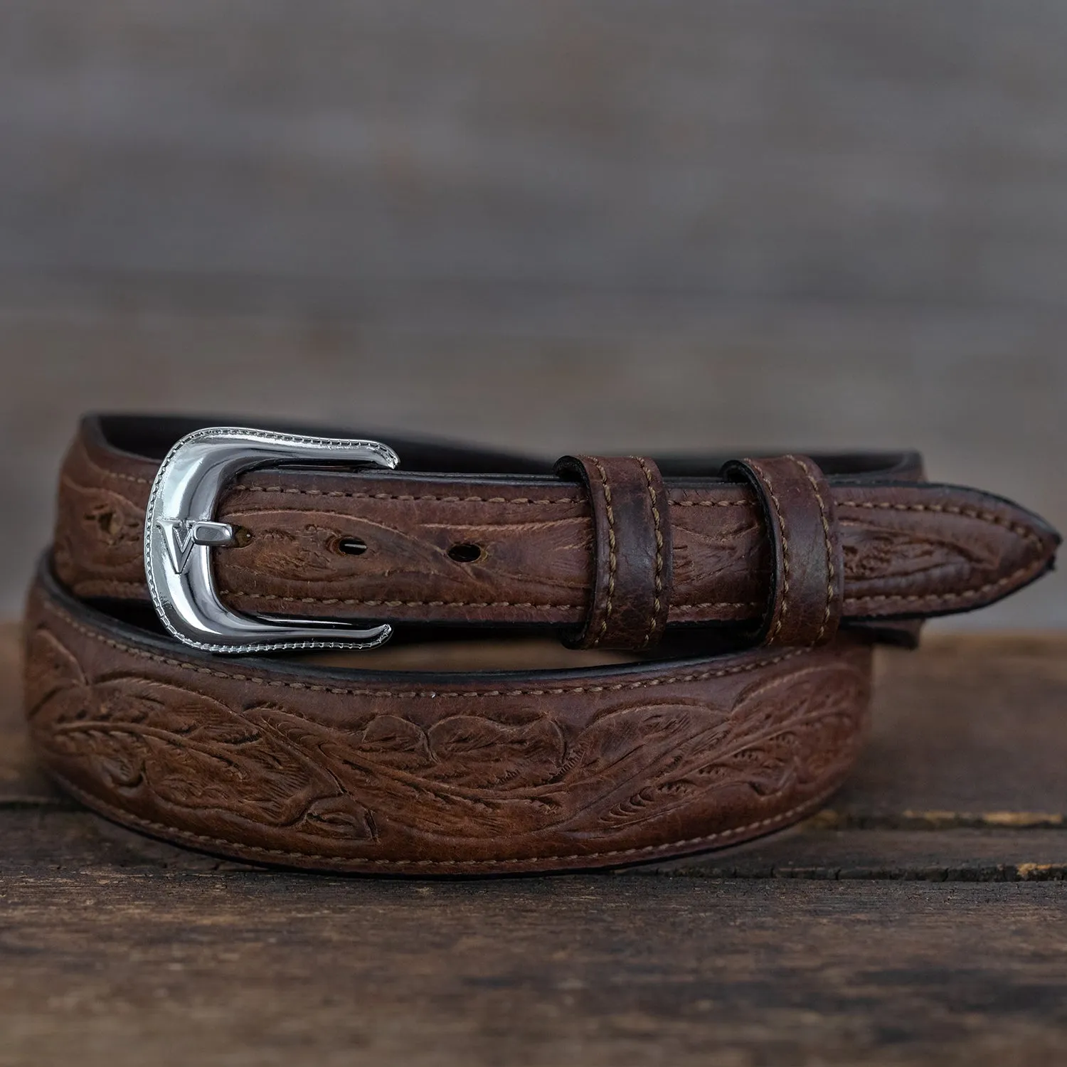 Bison Tooled Oak Leaf Belt