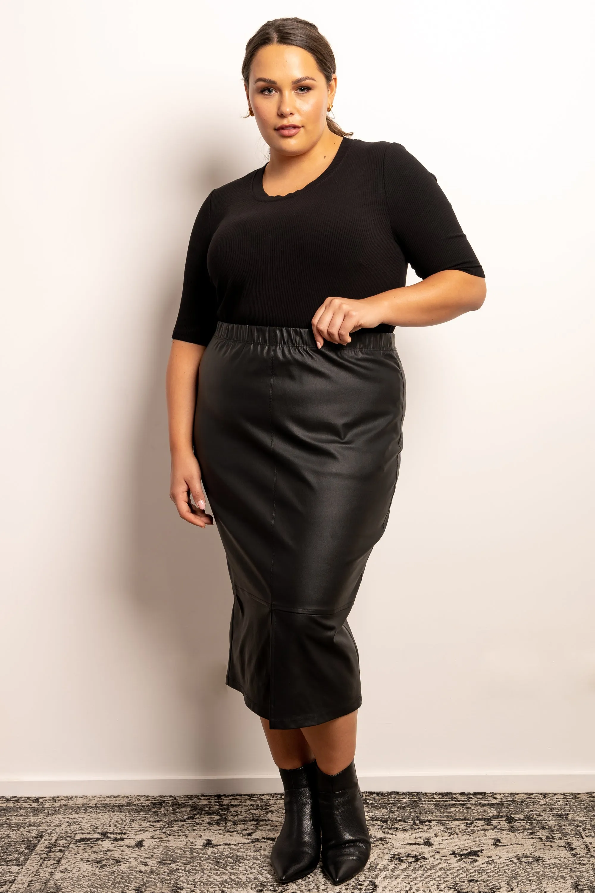 Born To Be Wild Leather Look Midi Skirt - Black - LAST ONES - S(14/16) available