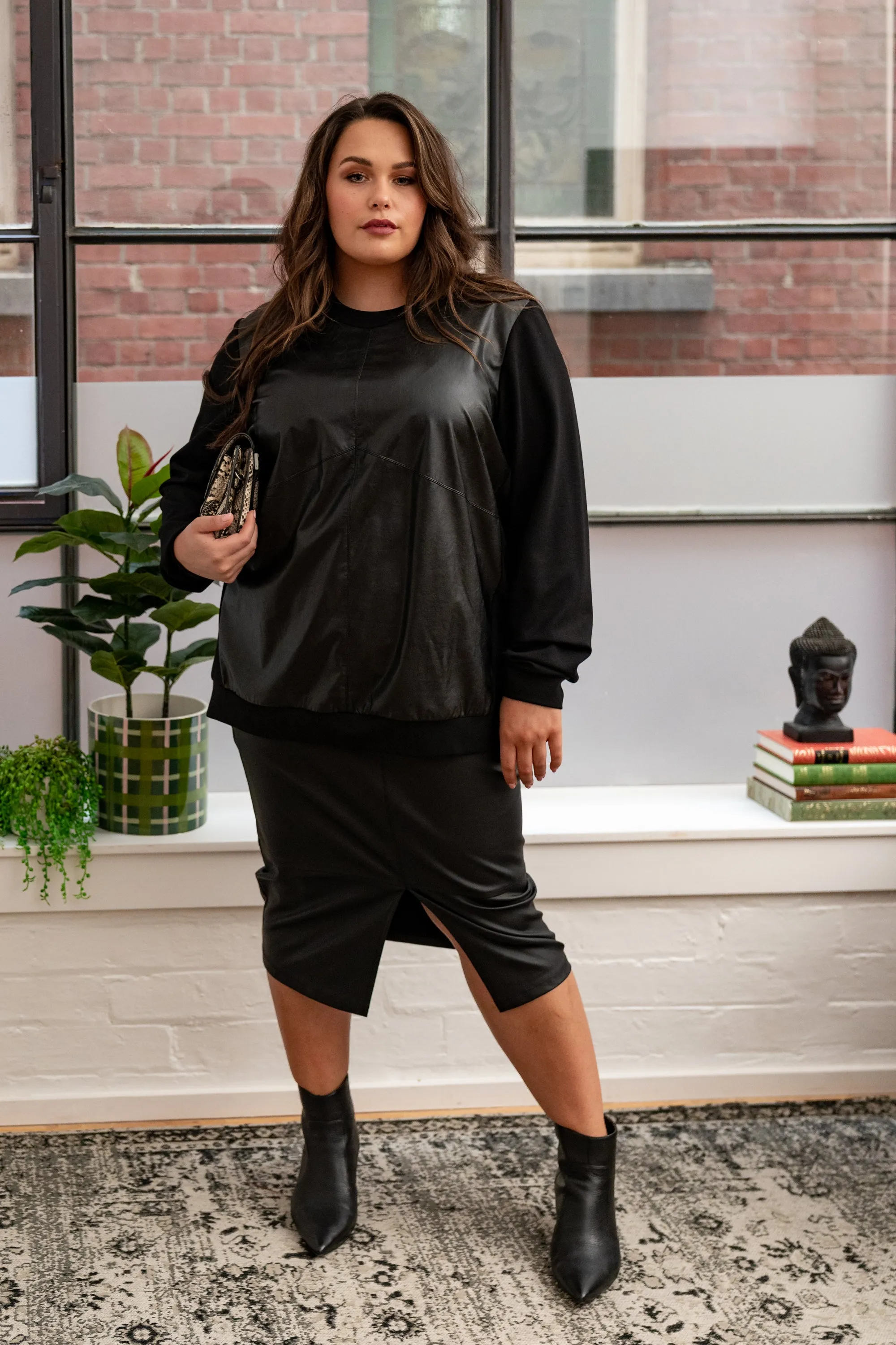 Born To Be Wild Leather Look Midi Skirt - Black - LAST ONES - S(14/16) available