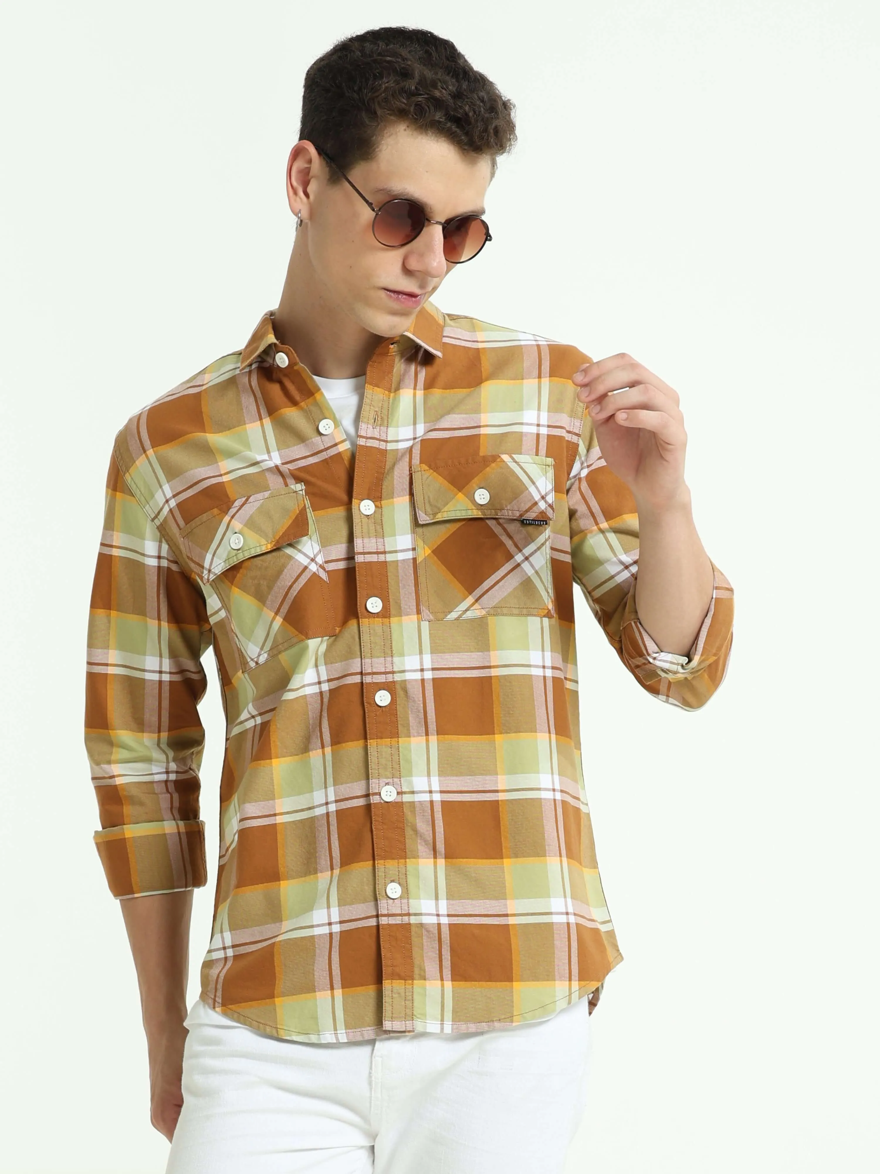 Brown off-sage casual check shirt