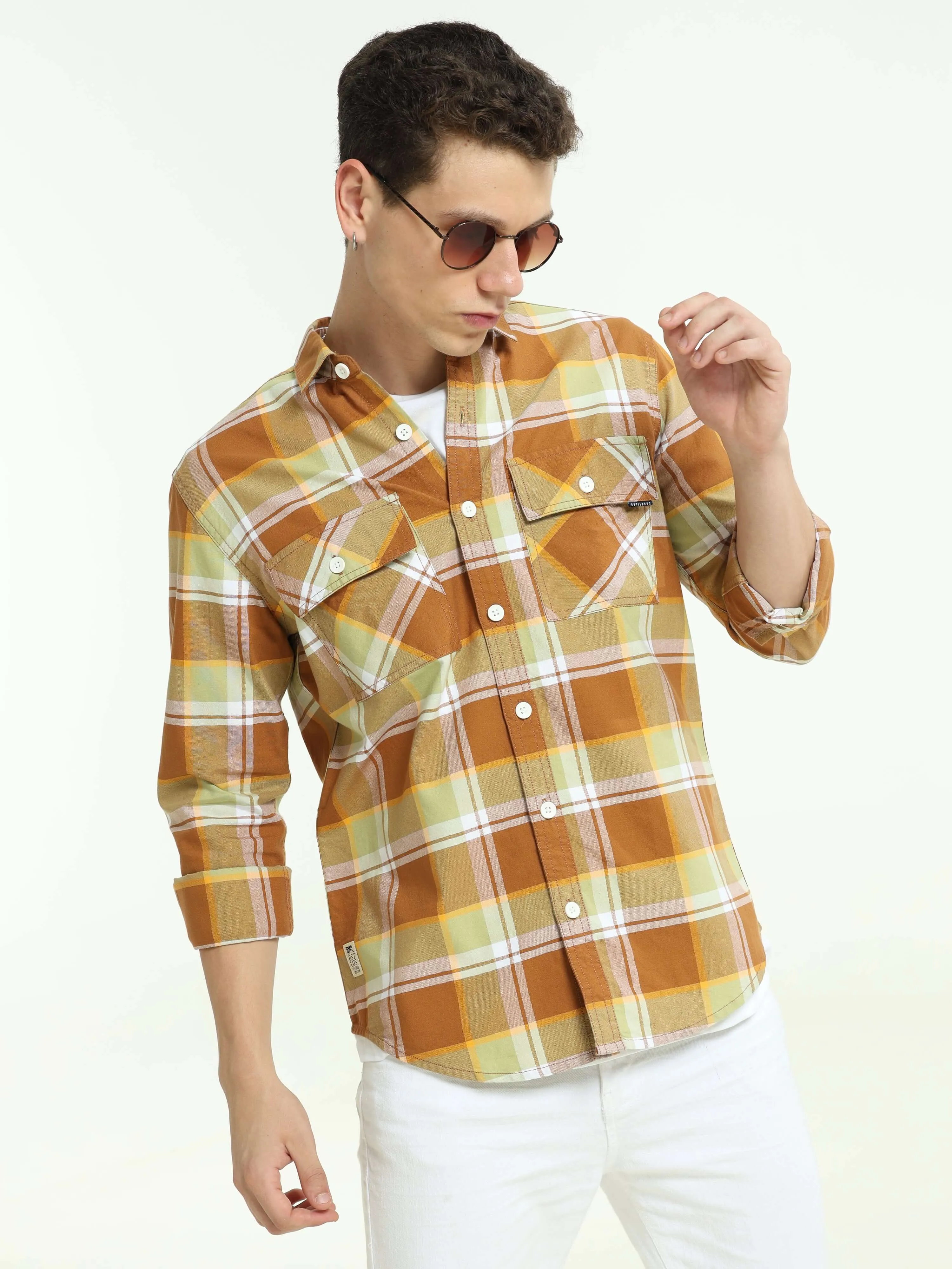 Brown off-sage casual check shirt