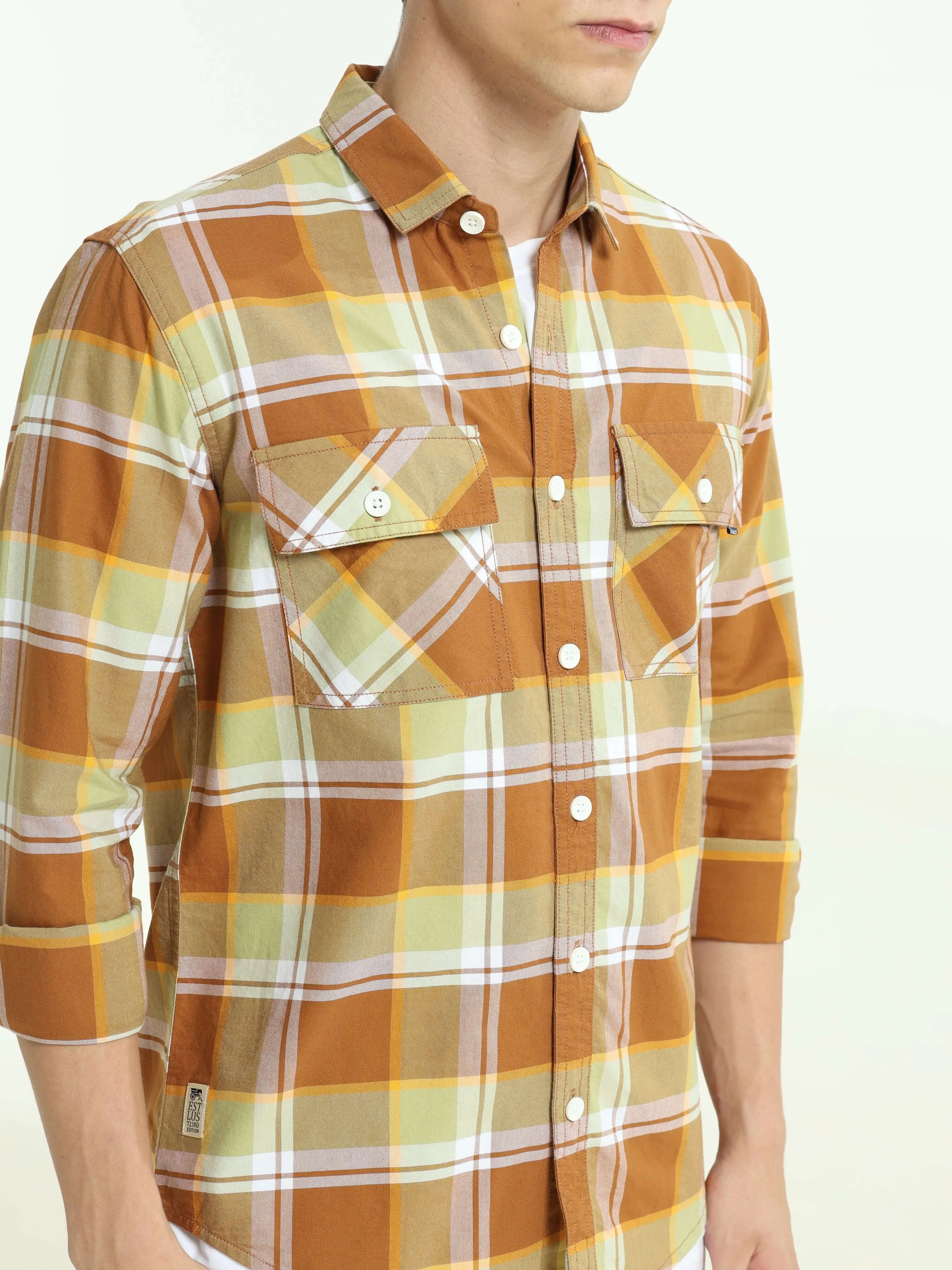 Brown off-sage casual check shirt