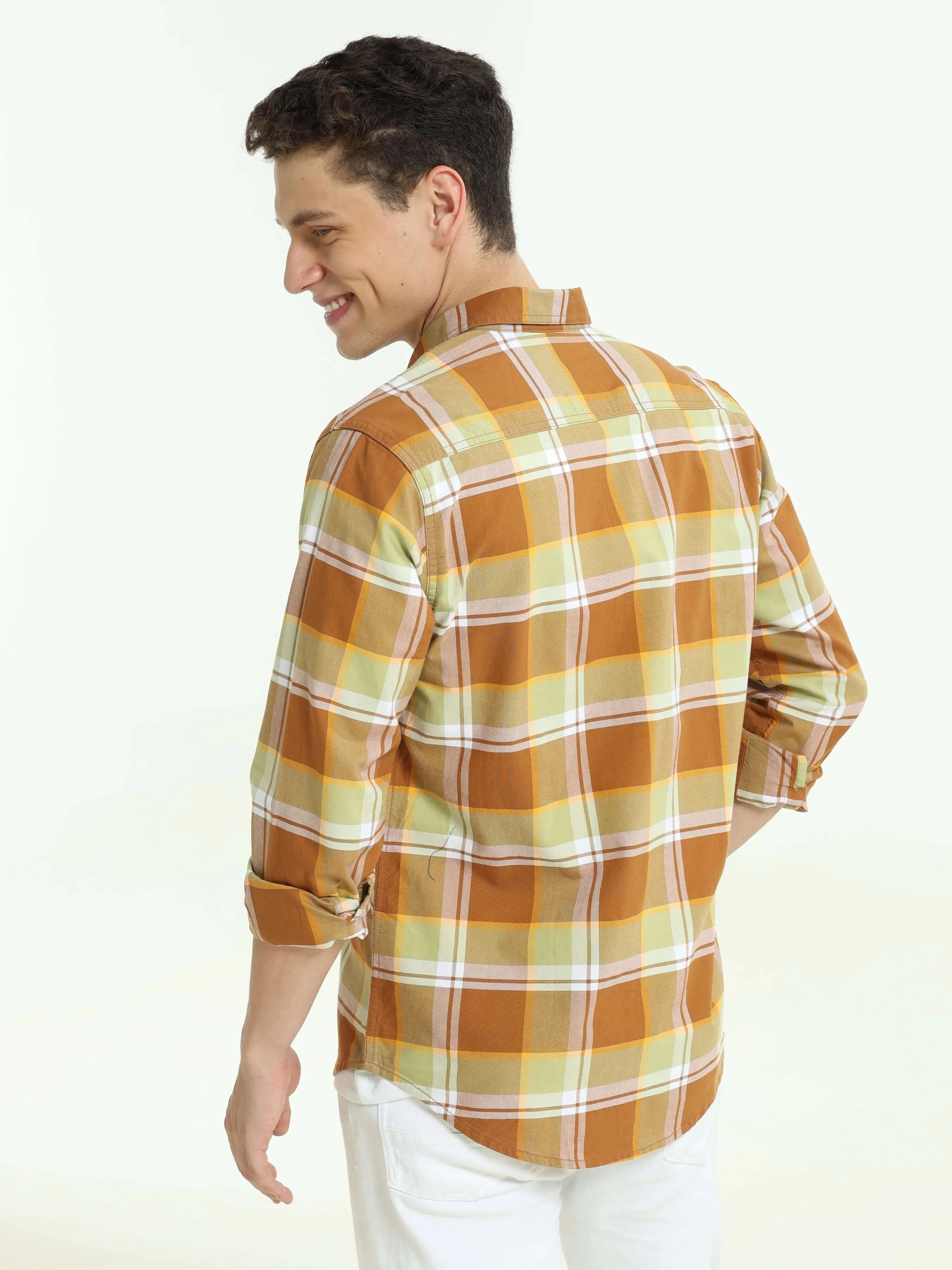 Brown off-sage casual check shirt