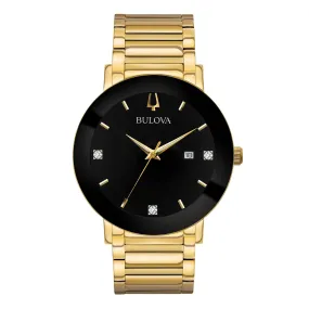 Bulova Futuro Men's Gold Diamond Black Dial Modern Watch