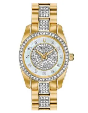 Bulova Womens Crystal Dress Watch - Gold-Tone - Bracelet - Swarovski - MOP