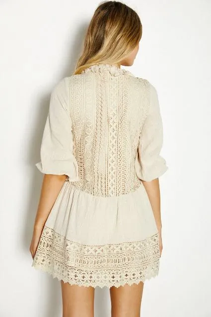 Carly lace Mini Dress - Oatmeal/Cream