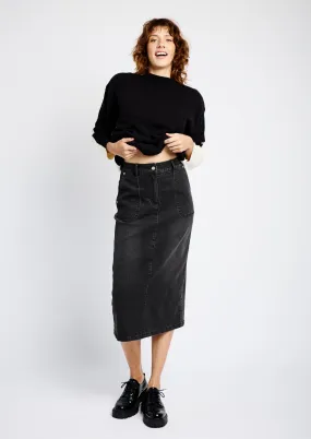 Denim Skirt with Back Slit in Black