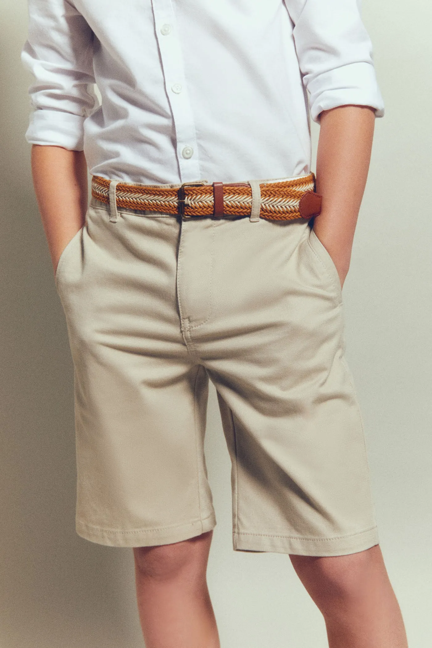 Formal Shorts With Belt - Beige / Camel