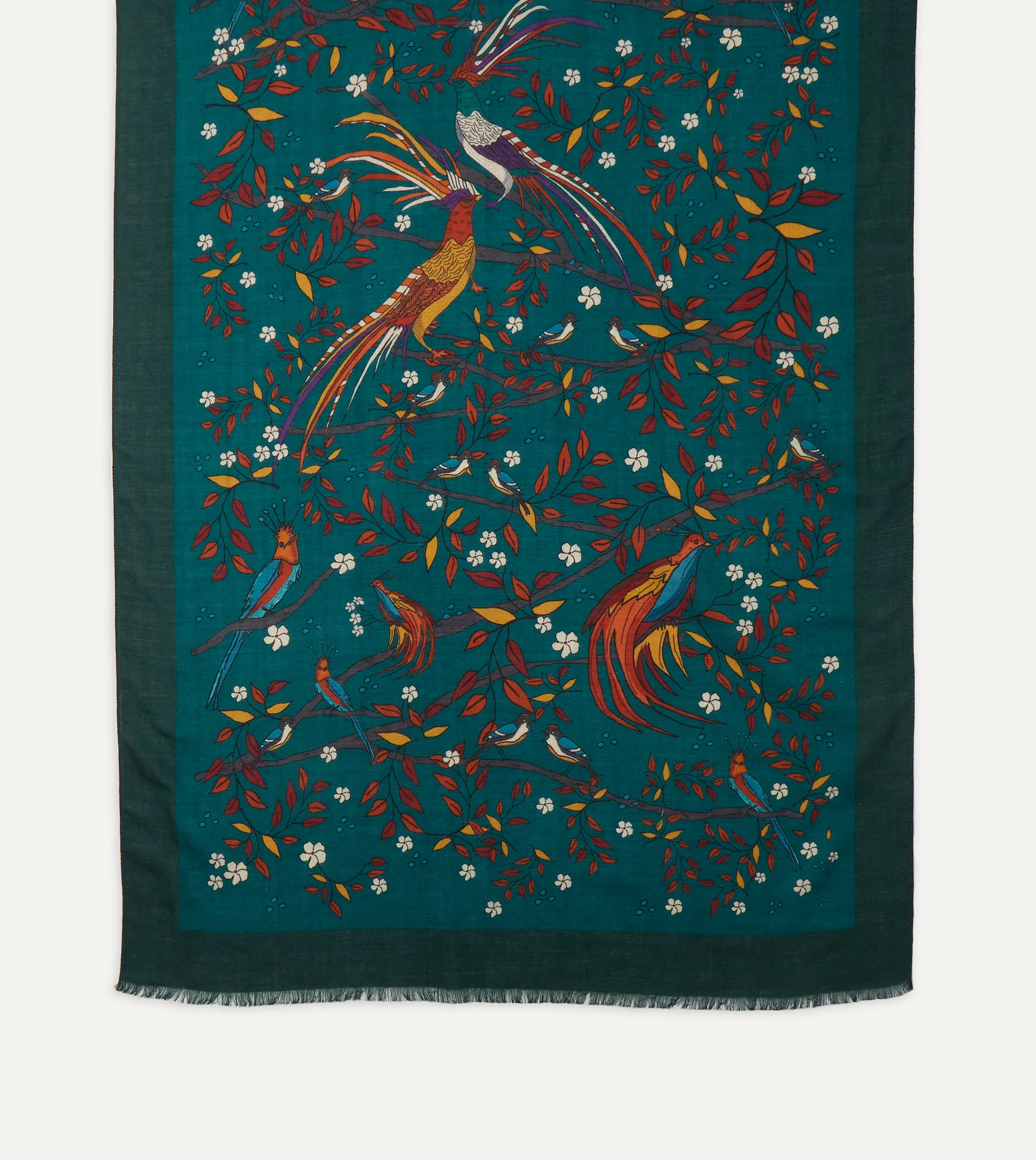 Green Birds of Paradise Print Wool Scarf