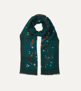 Green Birds of Paradise Print Wool Scarf