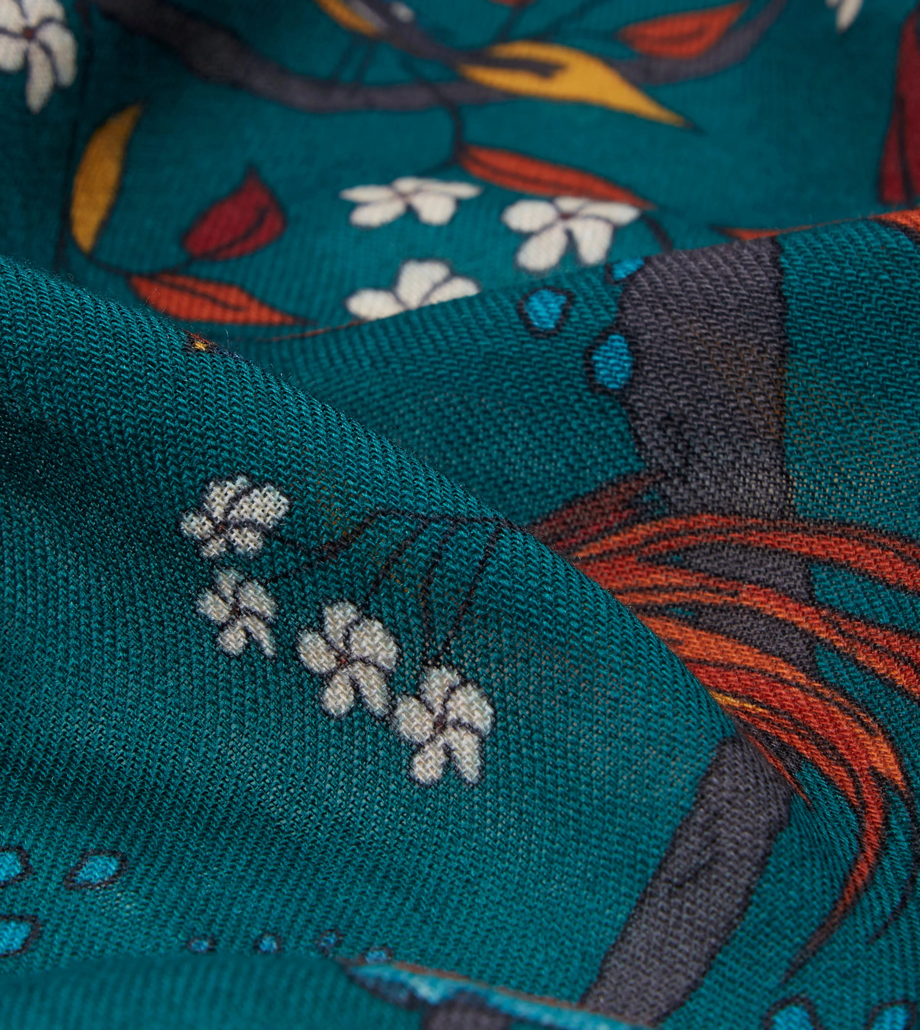 Green Birds of Paradise Print Wool Scarf