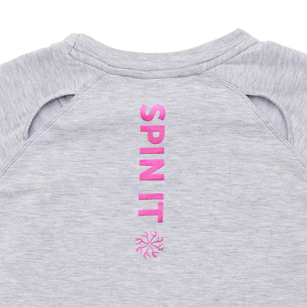 Hannah: Crop Sweat with 'Spin It' Print in Grey