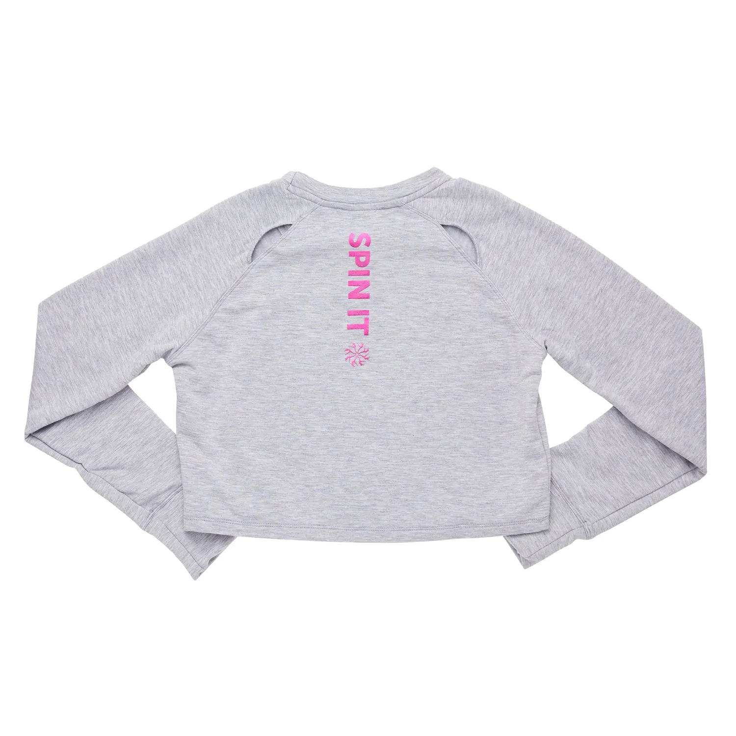 Hannah: Crop Sweat with 'Spin It' Print in Grey