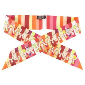 Hermes Art Deco Pink and Orange Bathers Twilly Scarf