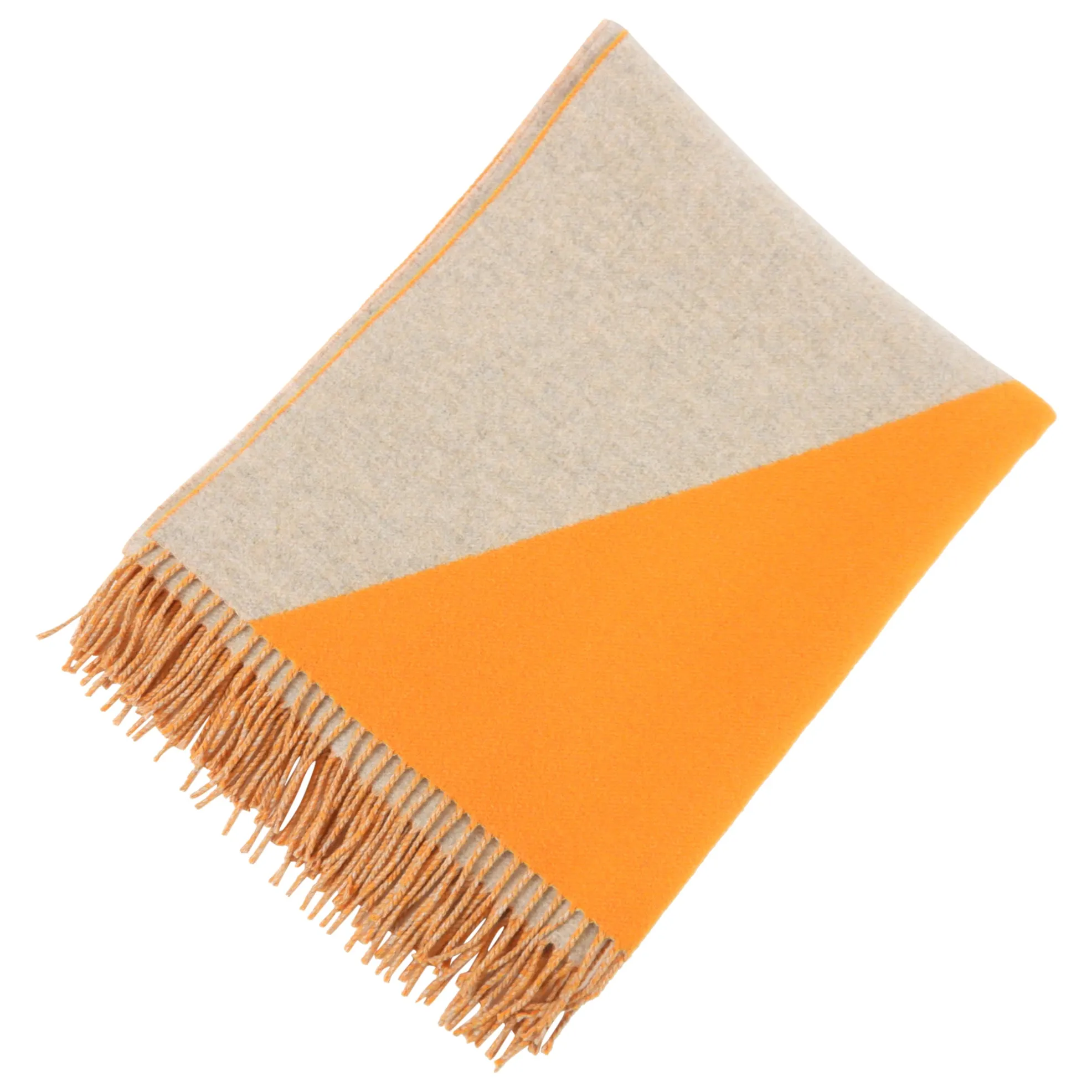 Hermes Orange and Tan Chevron Cashmere Casaque Diamant Fringed Stole Scarf