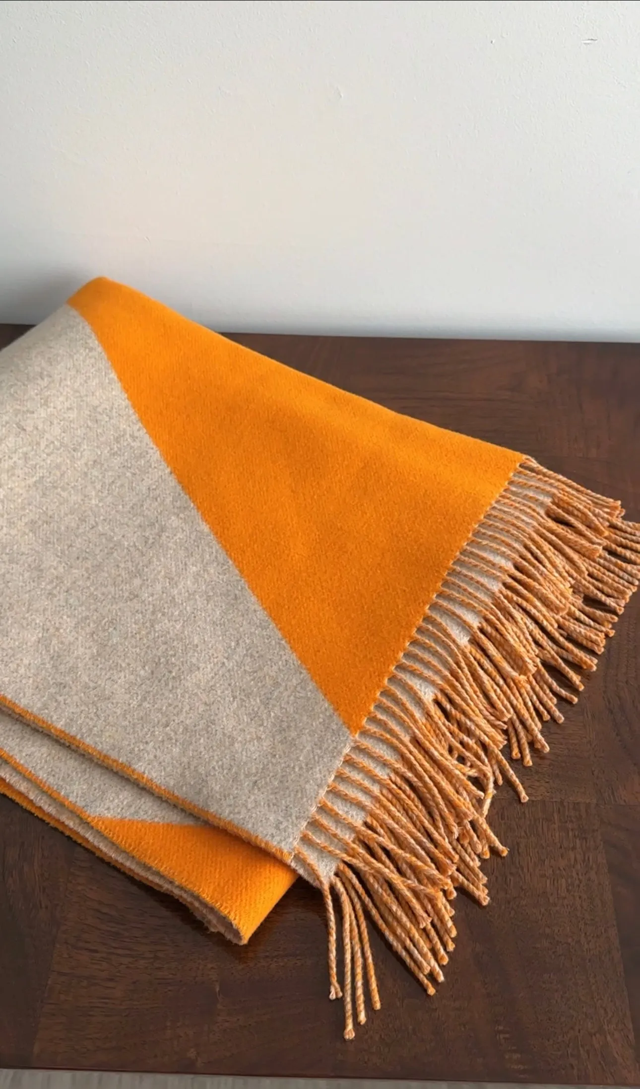 Hermes Orange and Tan Chevron Cashmere Casaque Diamant Fringed Stole Scarf