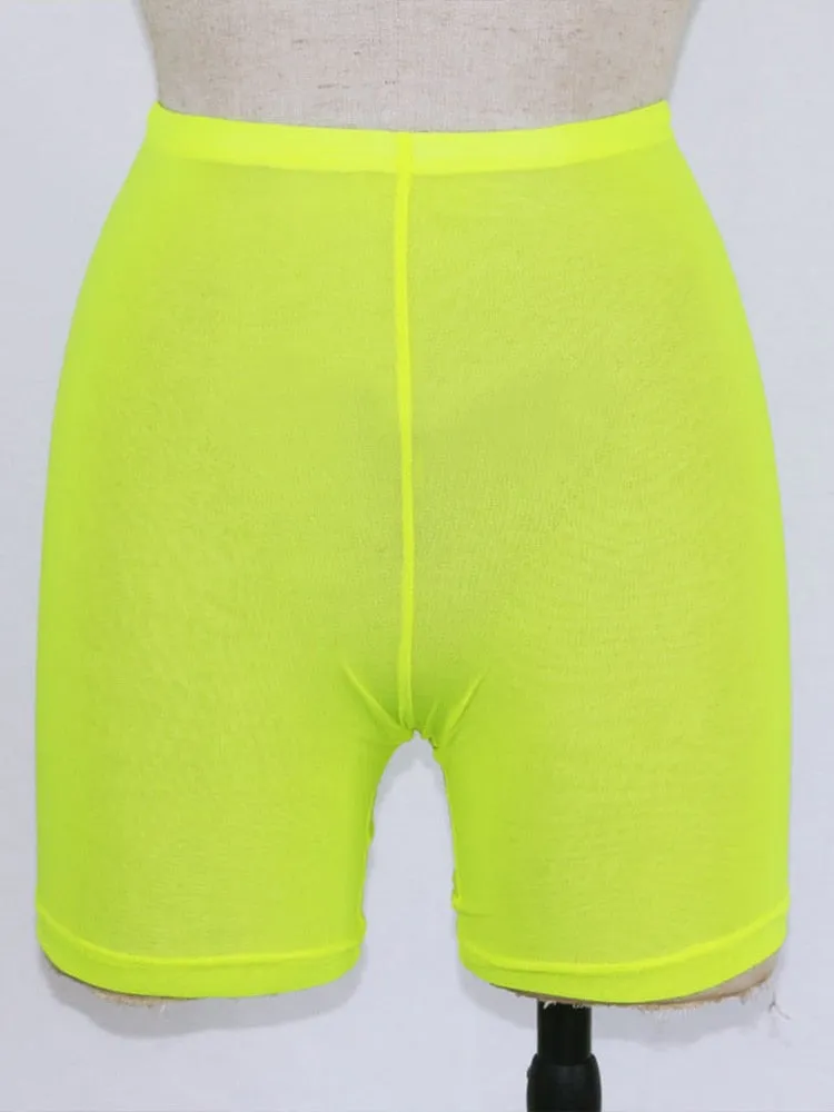 Hohe Taille Sexy Neon Mesh Sheer Badeshorts Beach Cover Up Beachwear