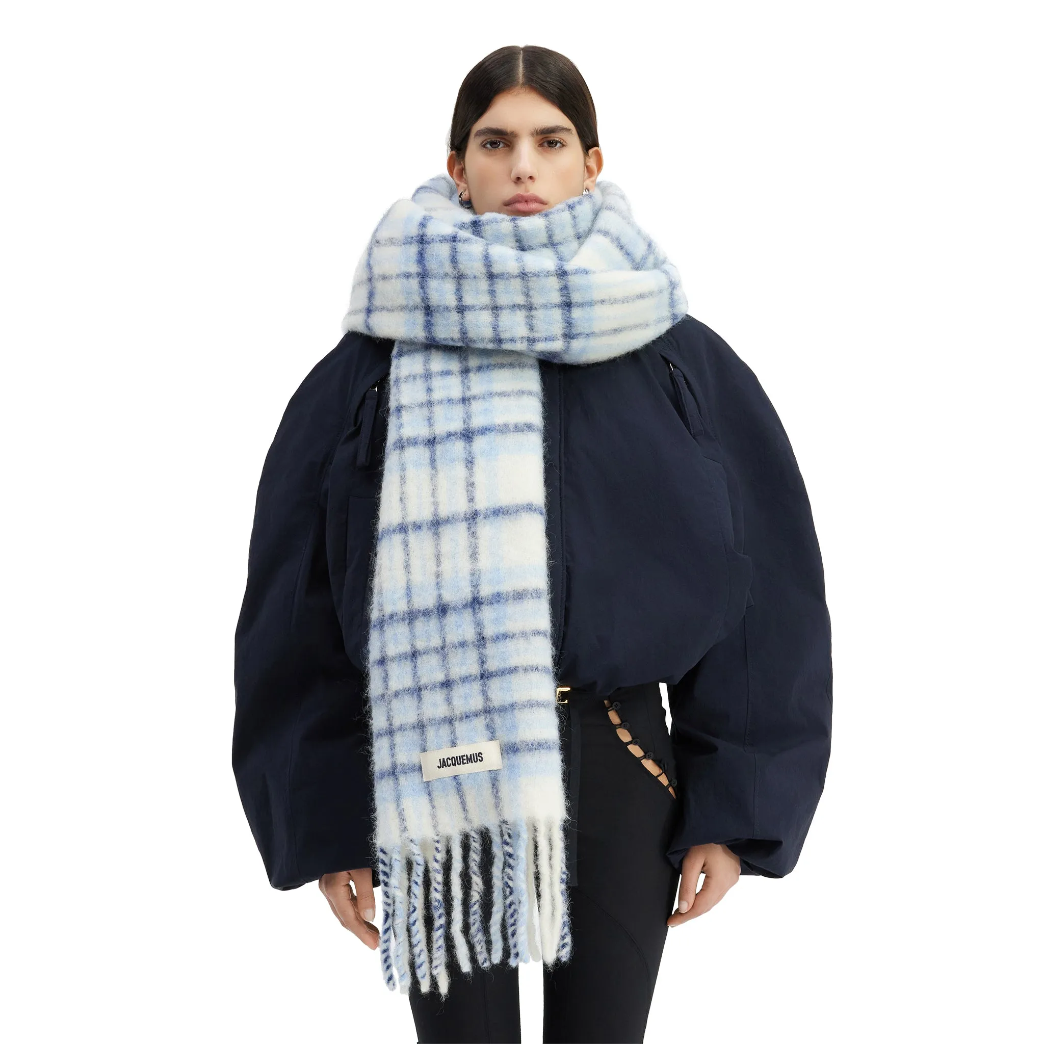 Jacquemus L'echarpe Carro Checked Blue Scarf