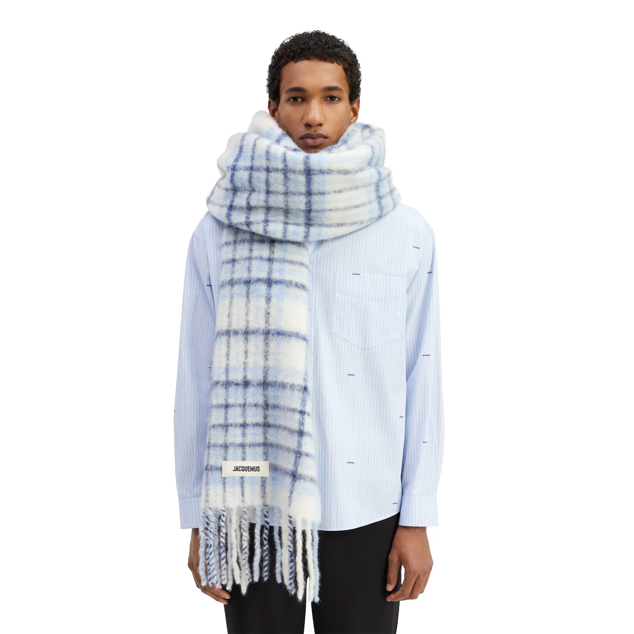 Jacquemus L'echarpe Carro Checked Blue Scarf