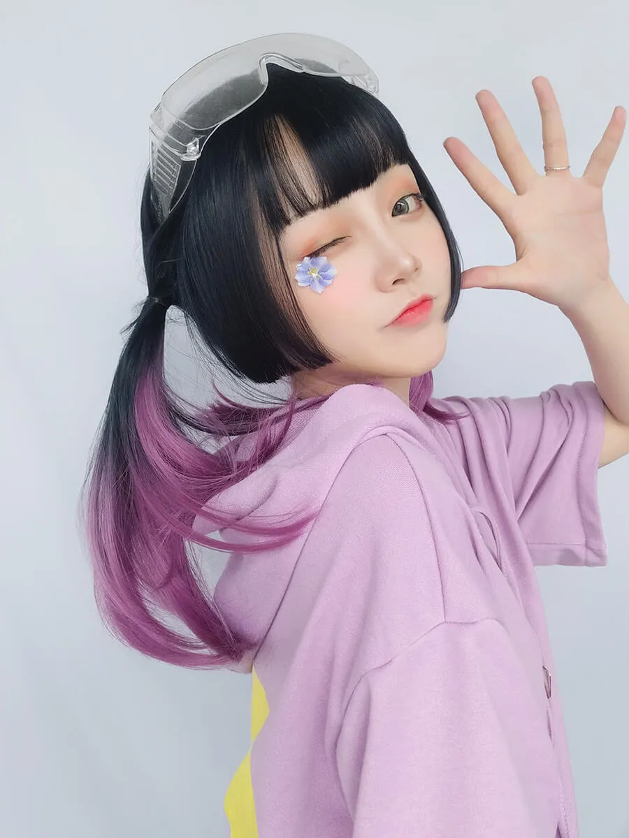 JAPANESE LOLITA HIME CUT GRADIENT PURPLE COS STRAIGHT WIG BY61106