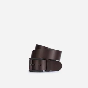 Leather Belt with Signature Buckle, Brown