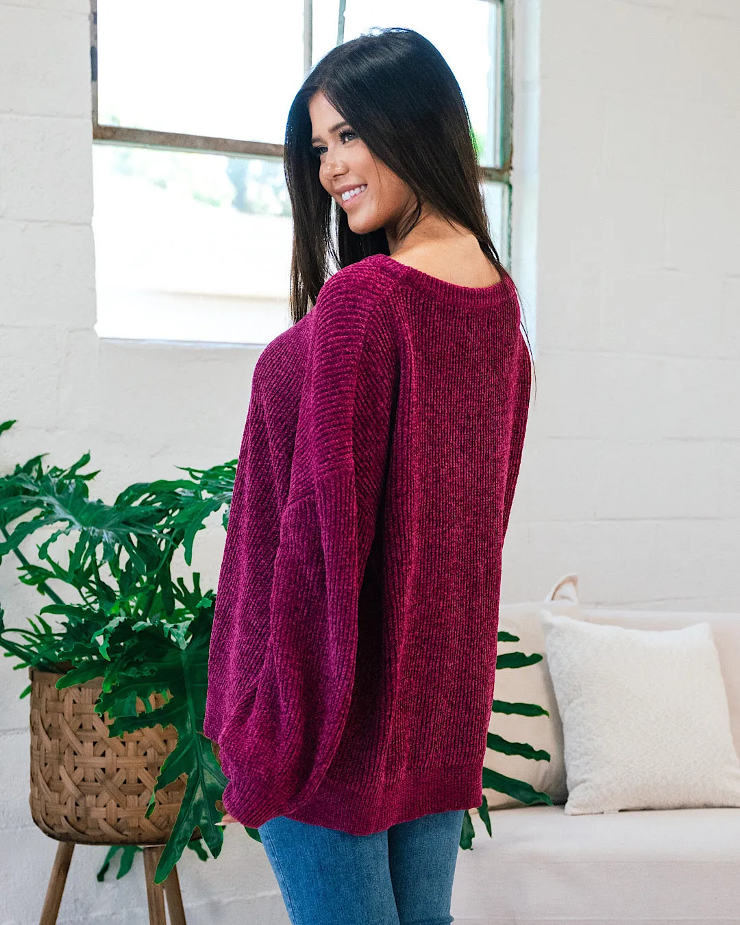 Lost Track Maroon Chenille Sweater