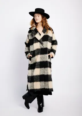 Mohair Melton Coat in Natural Check