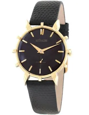 Pre-Owned Le Coultre Mens 14k Gold Watch - Fancy Bezel & Lugs - Black Dial