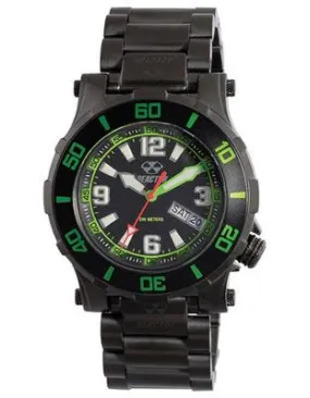 Reactor  Atlas Midsized Dive Watch - Black and Green - Black Steel Bracelet