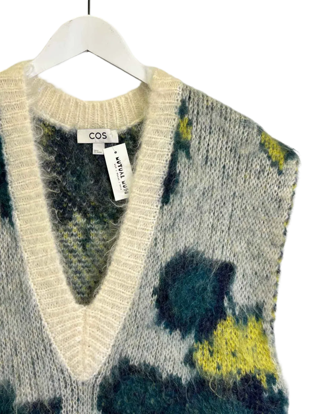 Size M - COS White and Green Abstract Mohair Oversized Vest