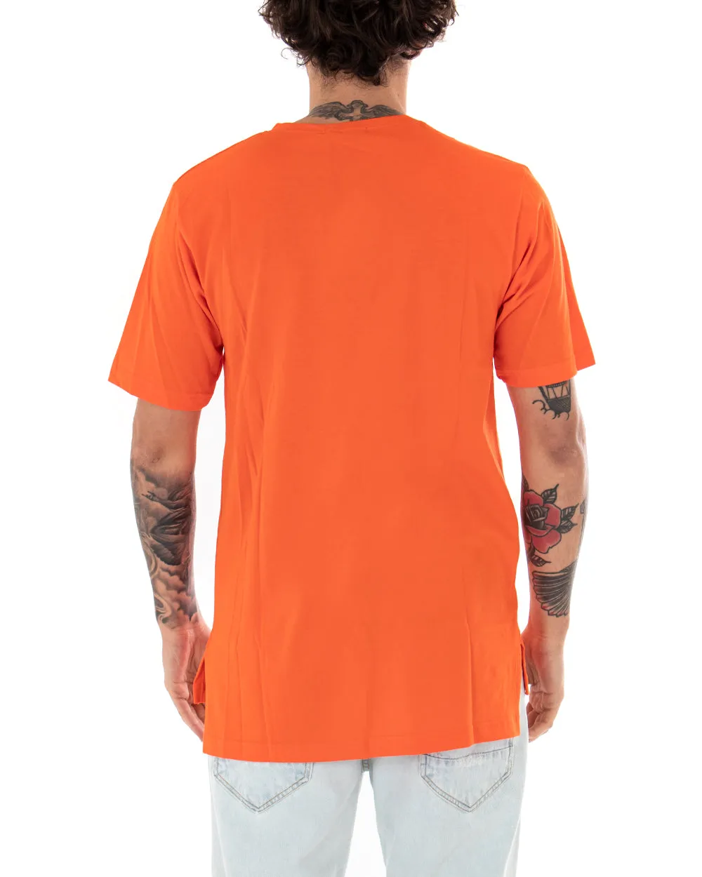 T-shirt Uomo Basic Tinta Unita Arancione Girocollo Manica Corta Casual Spacchi GIOSAL-TS2936A