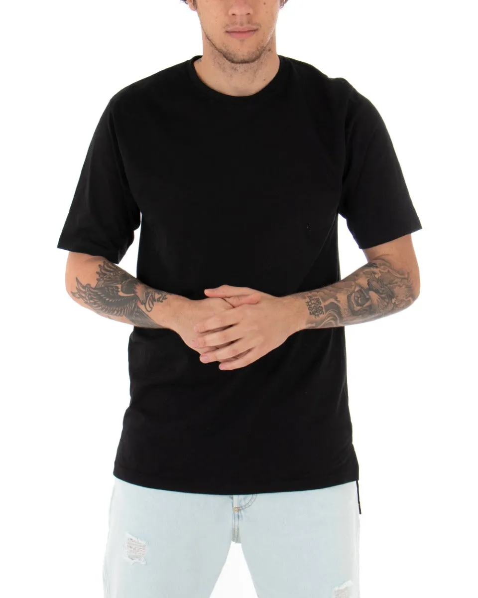 T-shirt Uomo Basic Tinta Unita Nero Girocollo Manica Corta Casual Spacchi GIOSAL-TS2943A