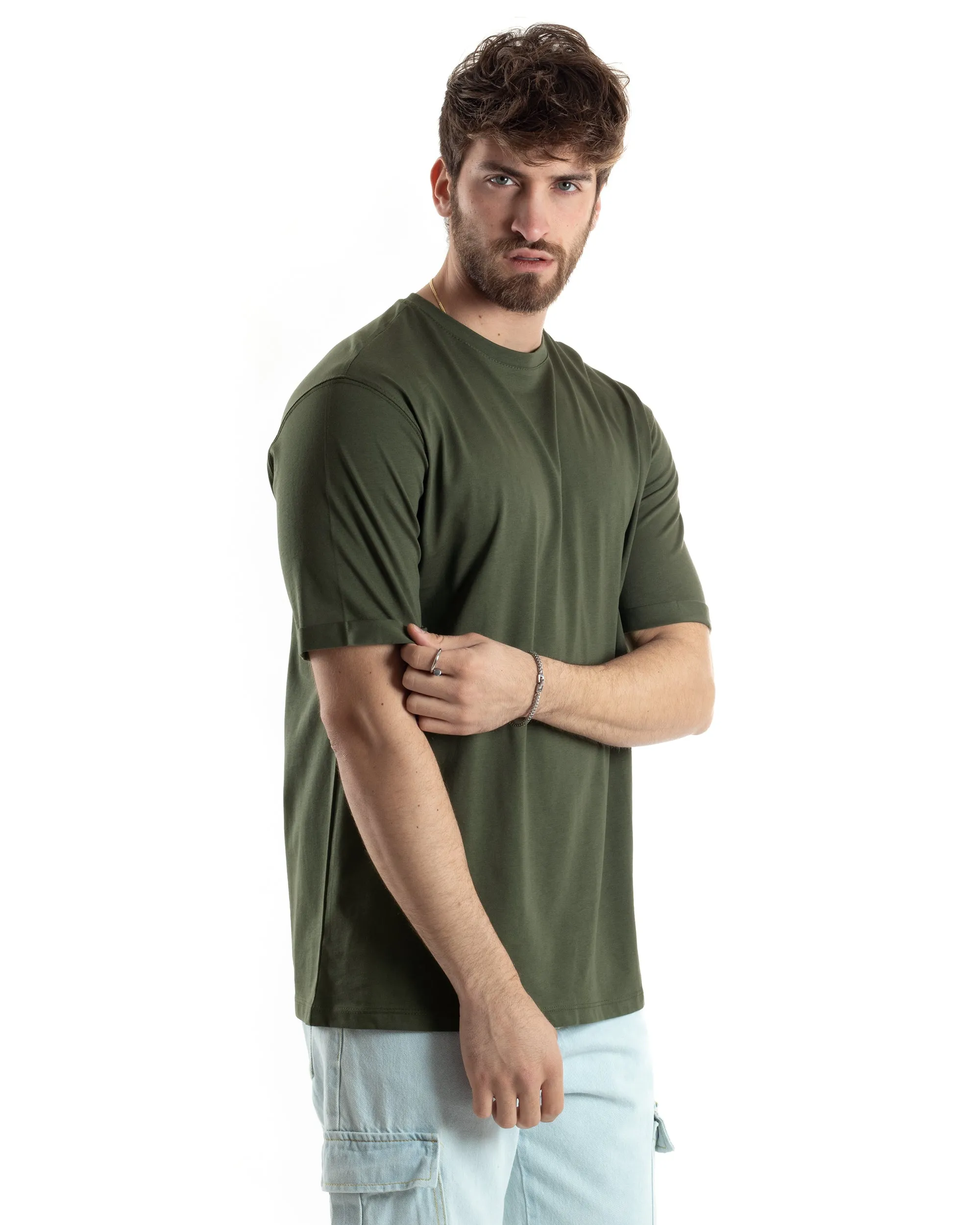 T-shirt Uomo Girocollo Basic Casual Regular Fit Tinta Unita Verde GIOSAL-TS3060A