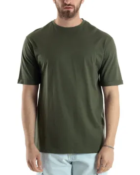 T-shirt Uomo Girocollo Basic Casual Regular Fit Tinta Unita Verde GIOSAL-TS3060A