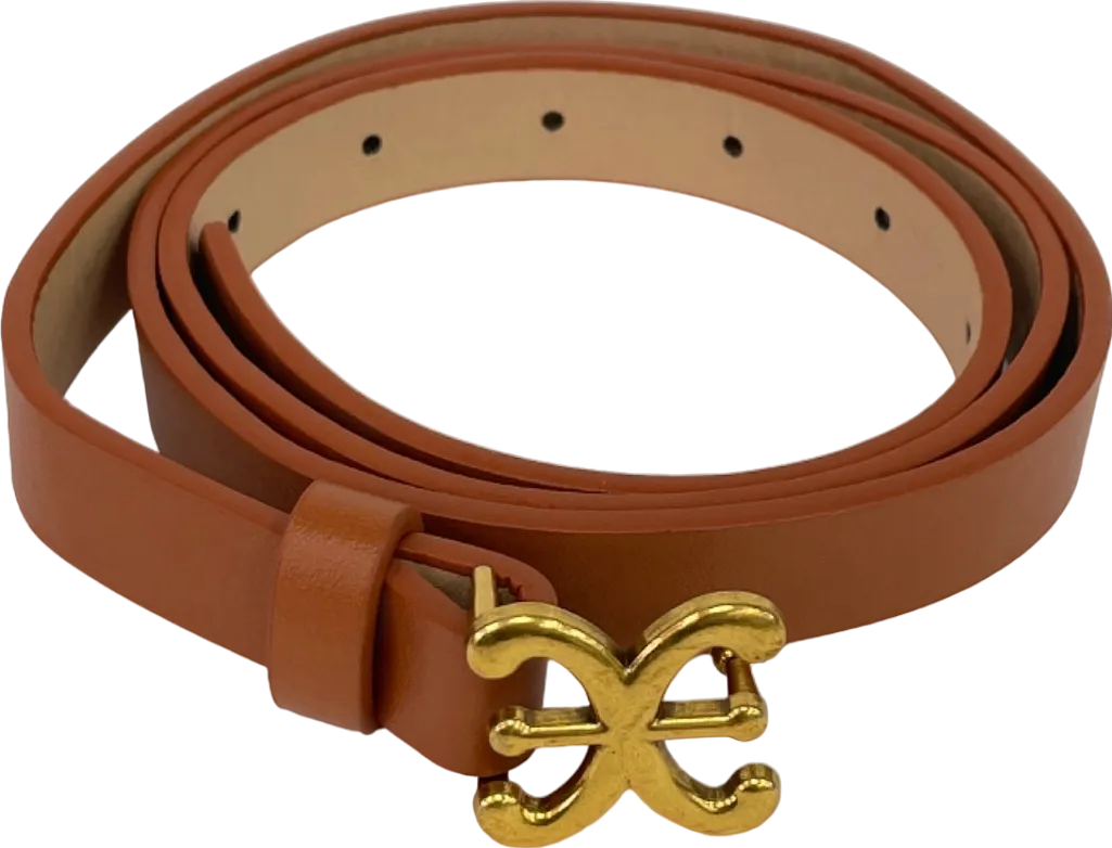 Tan Faux Leather Belt with gold buckle One Size