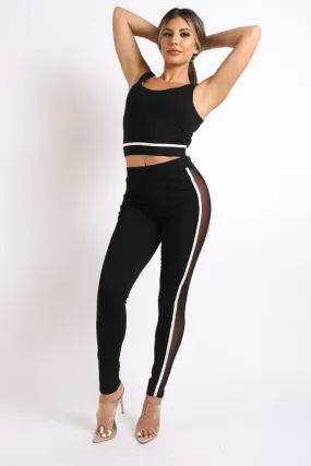 Tank Top & Mesh Contrast Leggings Set