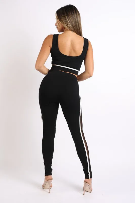 Tank Top & Mesh Contrast Leggings Set