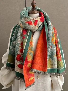 Women Artsy Winter Flower Oil-print Scarf Shawl