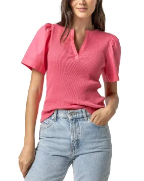 Woven Sleeve Split Neck Top (Rosebud)